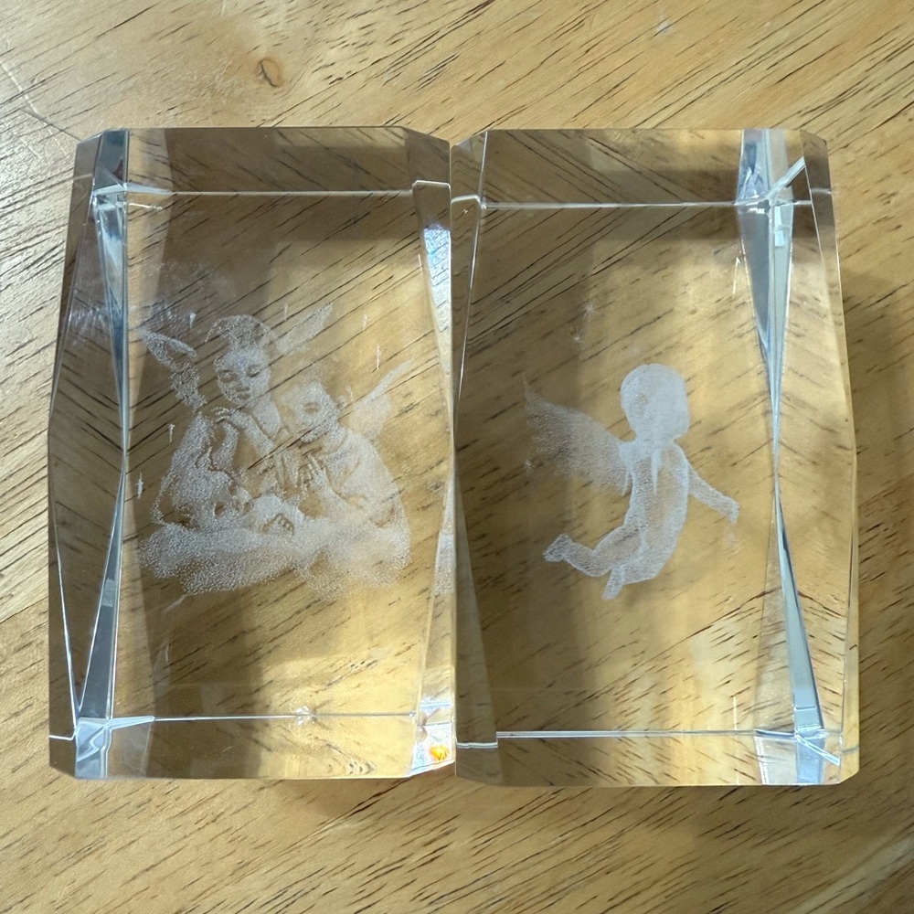 Crystal Cube Paper weights with Angel Motif